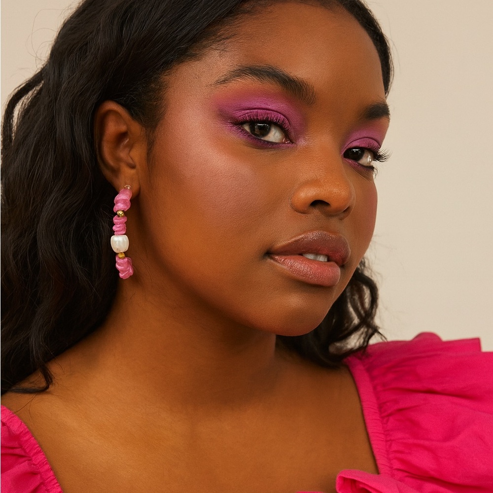 NWT- A New Day Earrings. Pink with faux pearl hoops